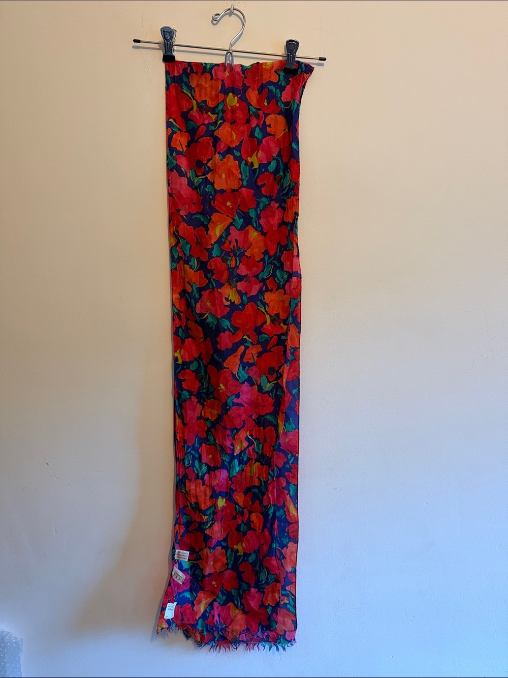 Vibrant Red Floral vintage scarf!